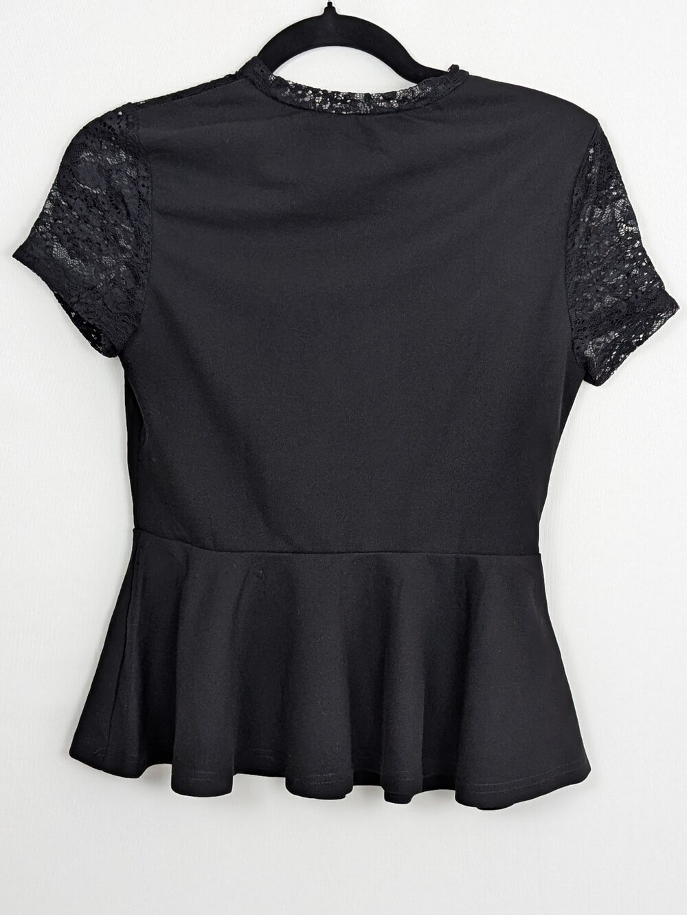 SHEIN Black Sweetheart Short Sleeve Lacy Peplum Blouse Top Size Small - Picture 6 of 9
